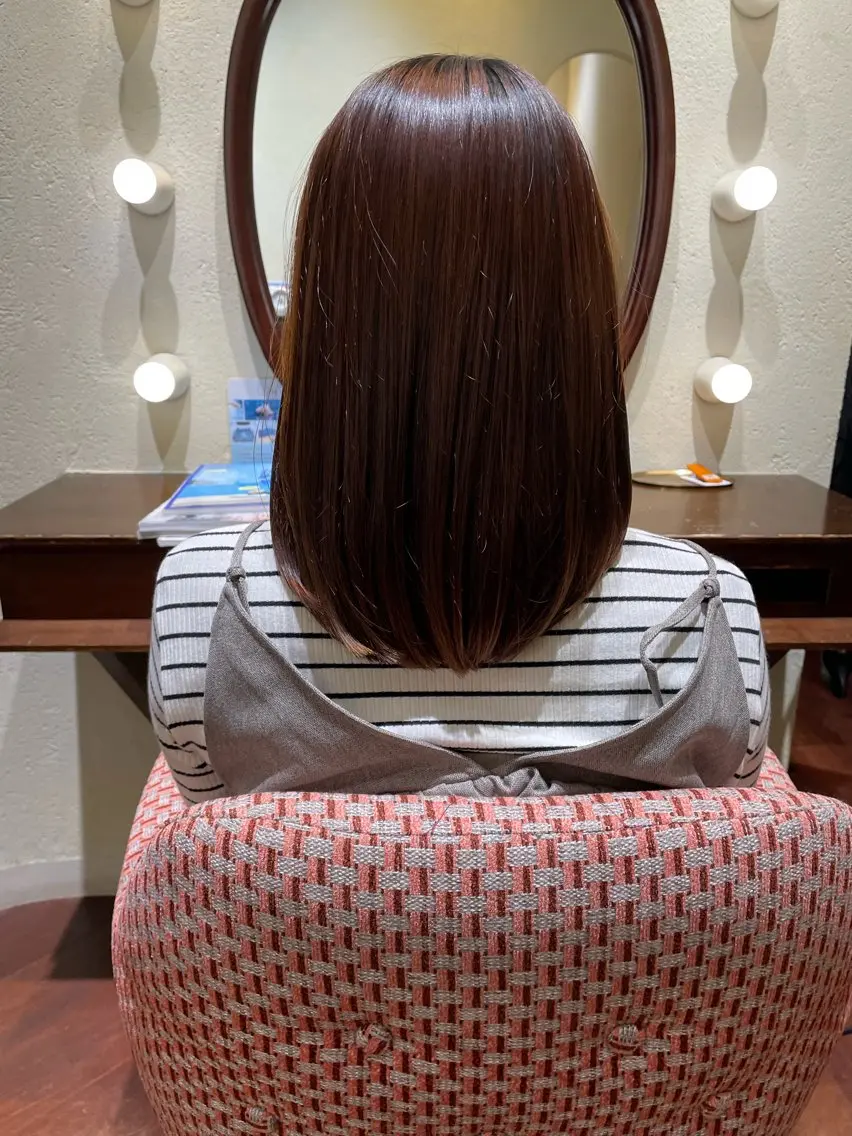 ミディアム 顔周りカット レイヤーカット 縮毛矯正 藤田 郁弥のヘアスタイル