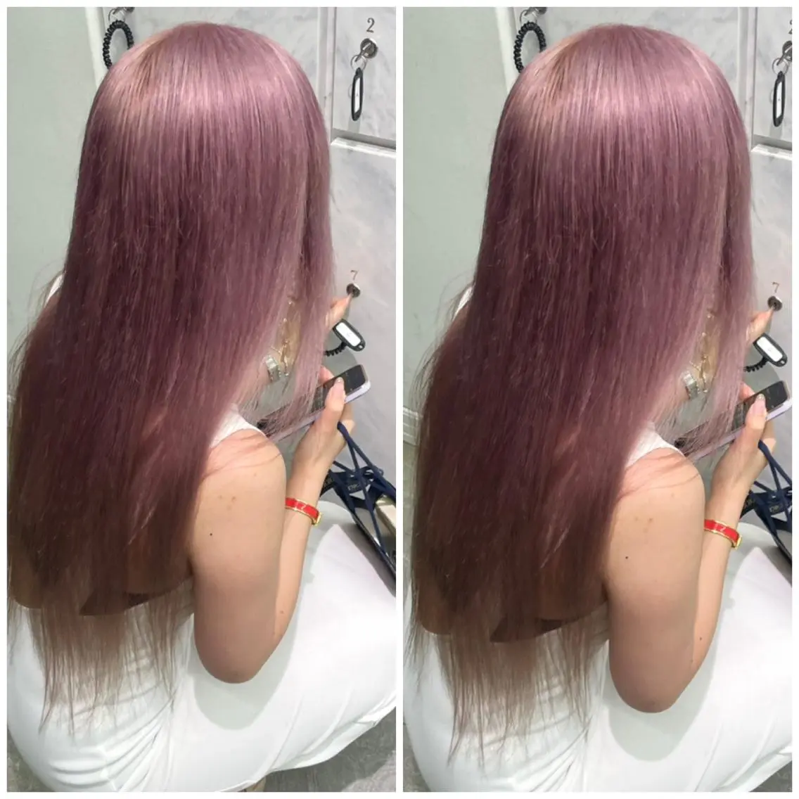 ロング ピンクラベンダー ヘアカラー トリートメント 🦋プルエクステ ARISA🦋のヘアスタイル