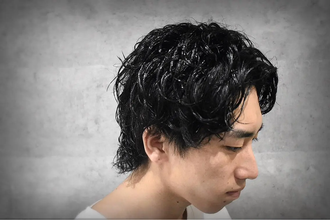 ミディアム パーマ メンズ カット パーマ ヘアセット 中西 将斗のヘアスタイル