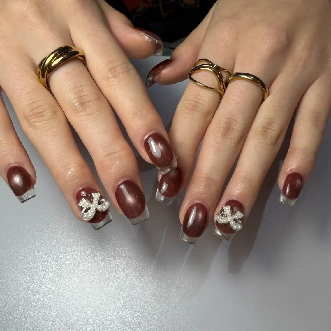 ネイル アートネイル ボルドー クリアネイル フレンチネイル ジェルネイル Nail mood デザイン持ち込みokのネイルデザイン
