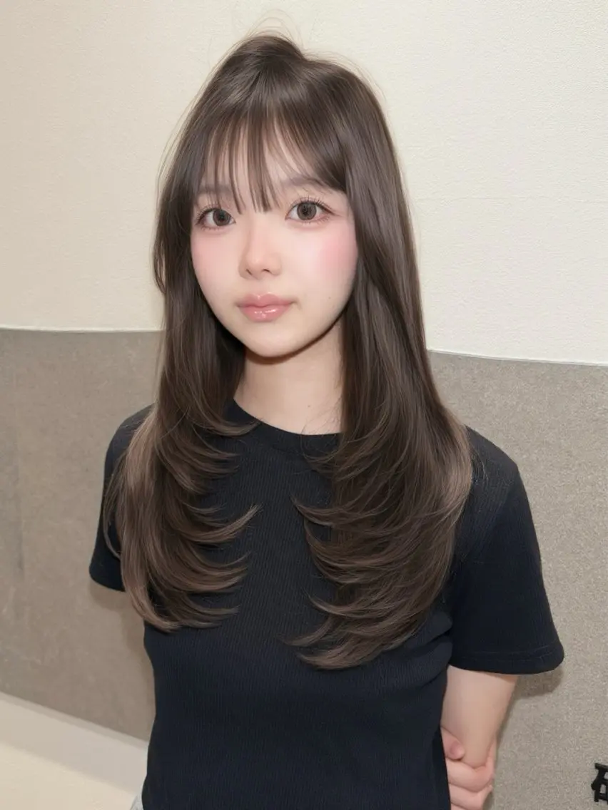 セミロング 顔周りカット 韓国風ヘア レイヤーカット カット ゆうな/レイヤー‎ 🎀艶カラー/‎京都のヘアスタイル