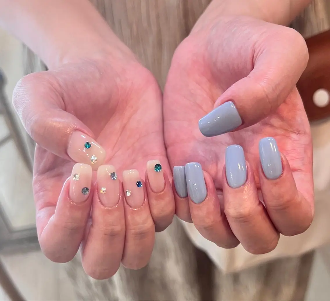 ネイル ブルー 持ち込み シンプルネイル いちじゅう あおいのネイルデザイン