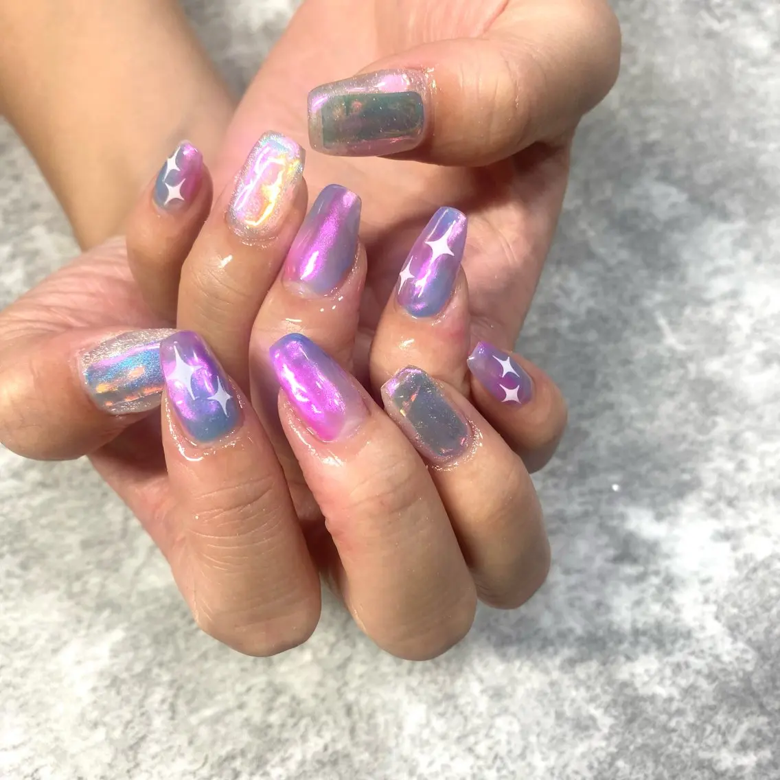 ネイル オーロラネイル 氷ネイル・うるうるネイル ハンドネイル ★Rinail... .のネイルデザイン