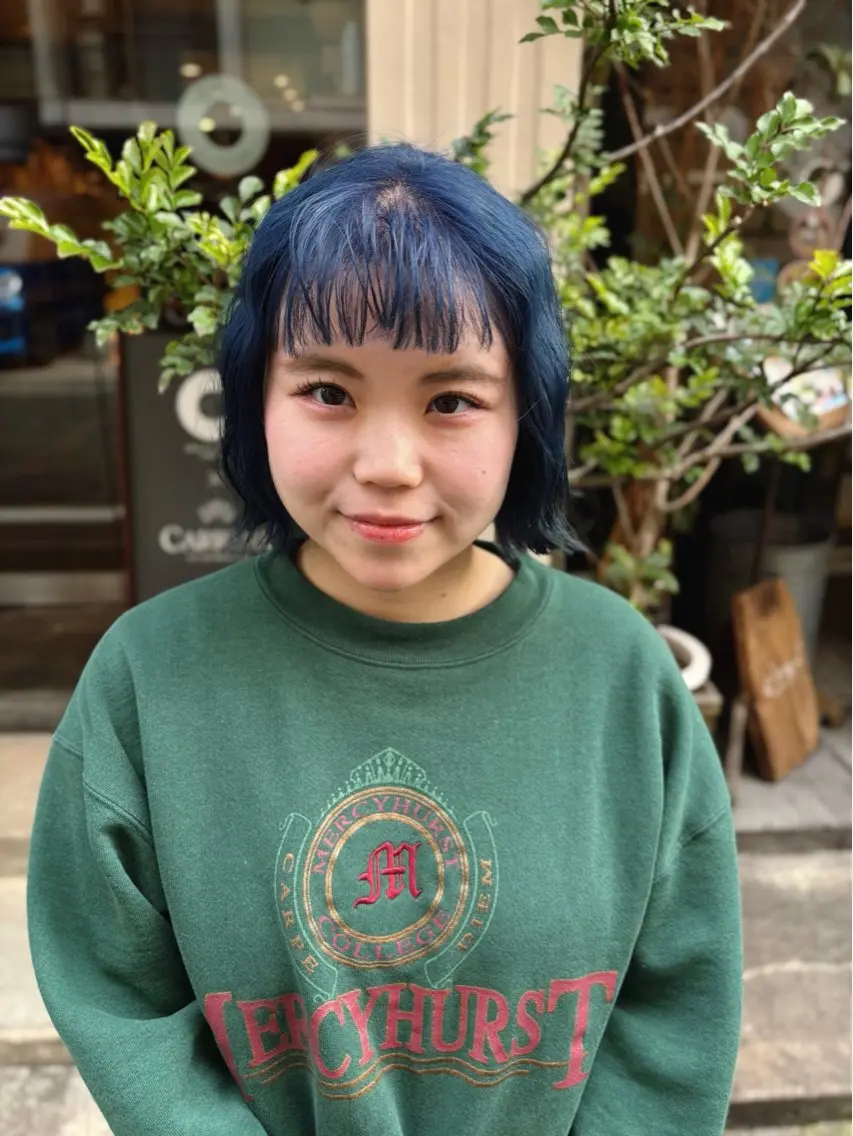 ショート カラー ブリーチ ブルーカラー 透明感カラー ハイトーンカラー カット ヘアカラー 水原波津輝/ボブ /ニュアンスパーマのヘアスタイル