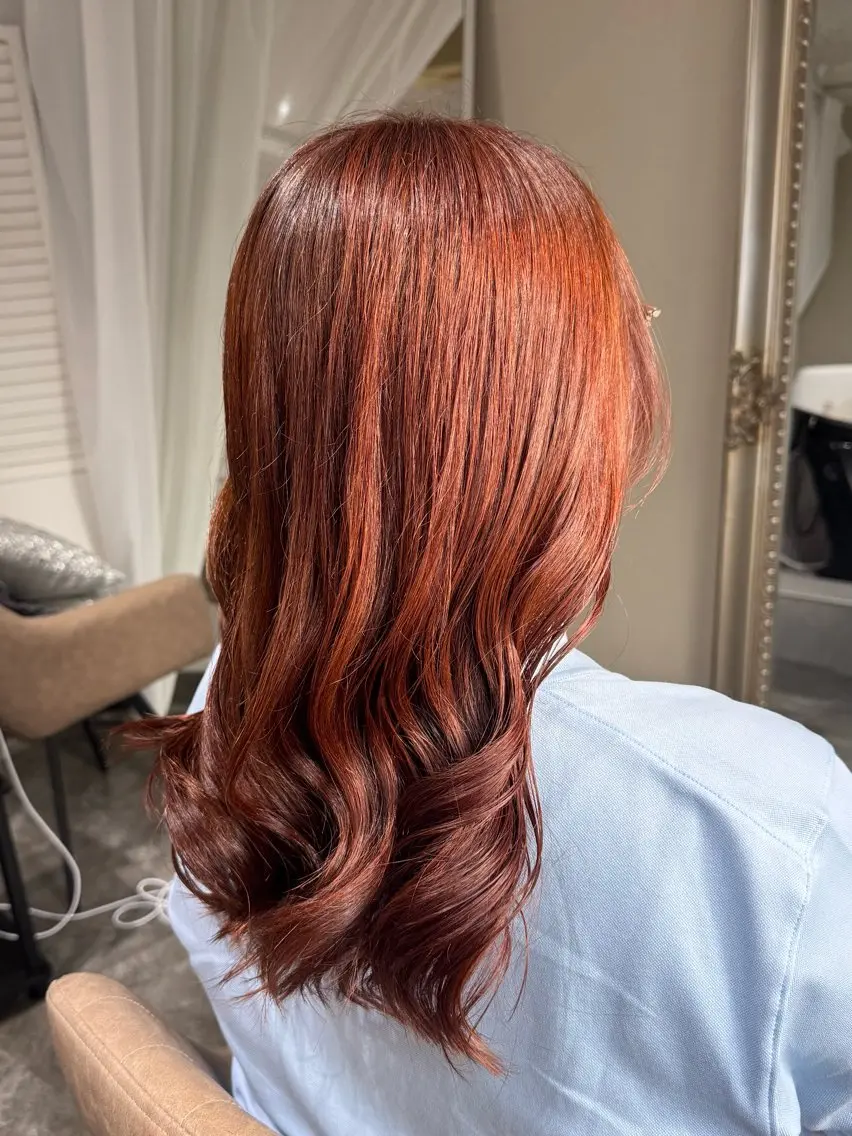 セミロング カラー ブリーチ 透明感カラー ダブルカラー ブリーチなしカラー オレンジ ヘアカラー トリートメント 22日空き◎髪質改善 misatoのヘアスタイル