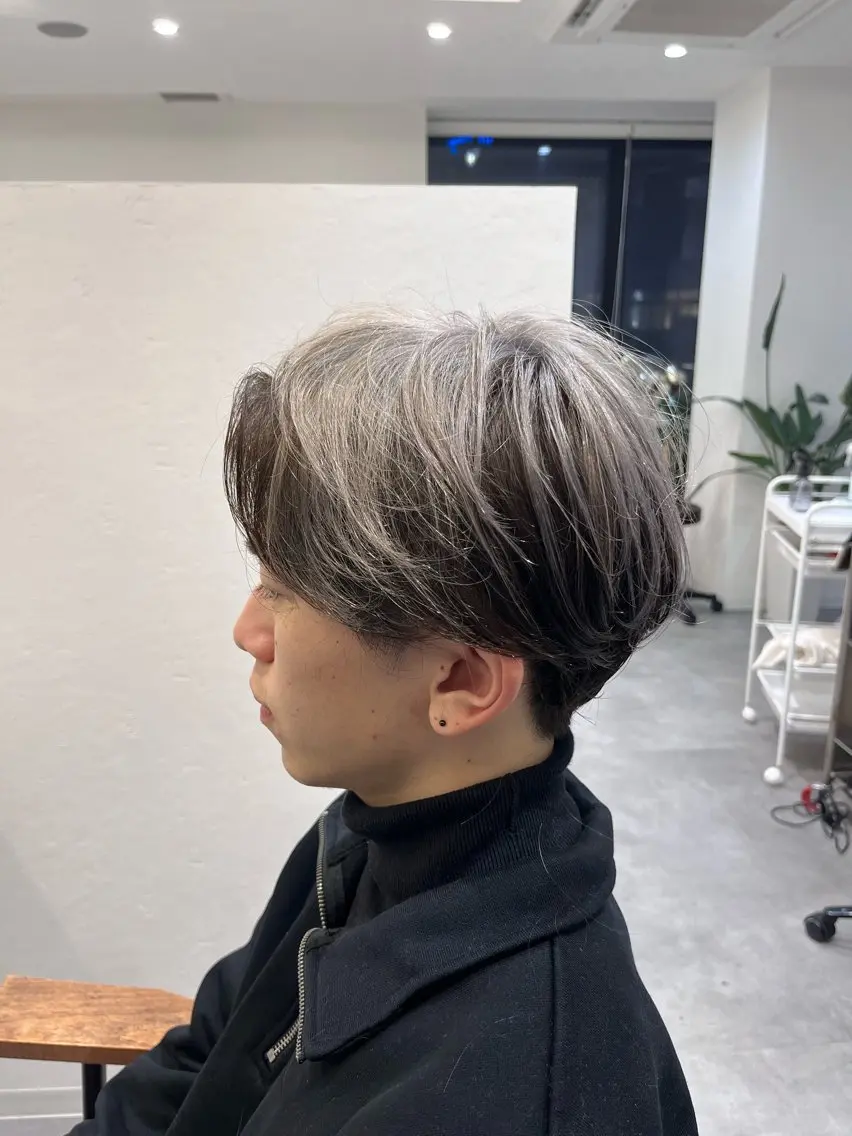 ショート カラー メンズ メンズメッシュ メッシュ シルバー ホワイトシルバー 青木 稜のヘアスタイル