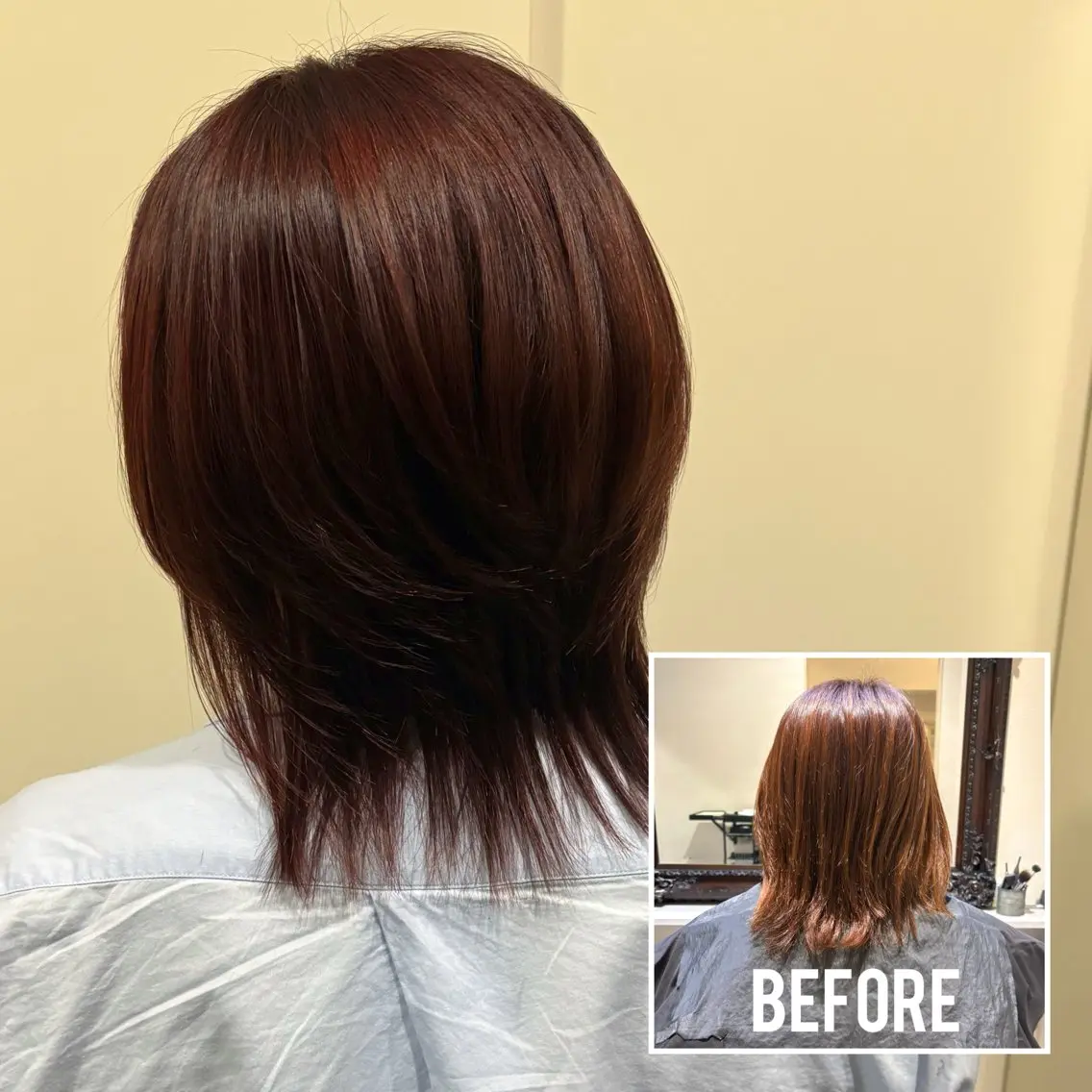ミディアム カラー カット ヘアカラー イイダ ヒナのヘアスタイル