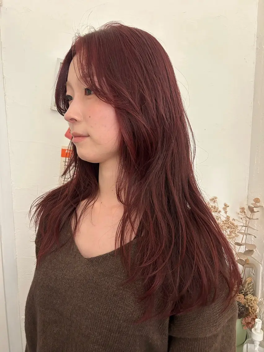 ロング カラー ブリーチ ダブルカラー ブリーチなしカラー レッドカラー カット ヘアカラー maho/垢抜け カラーパーマのヘアスタイル