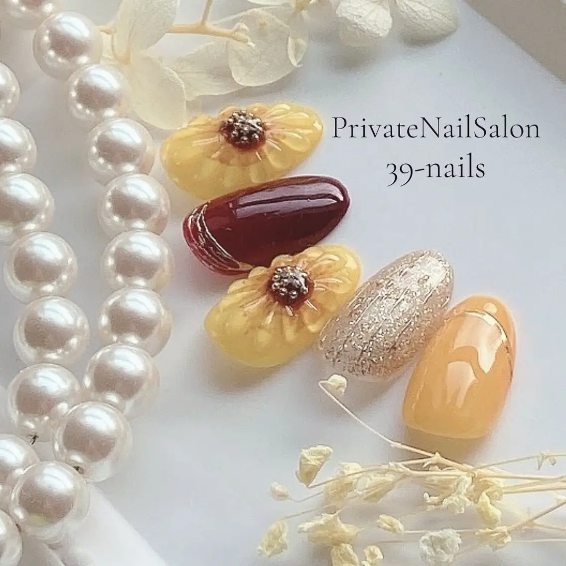 ネイル フラワーネイル ジェルネイル 持ち込み ニュアンスネイル パラジェル ハンドネイル 39-nails EharaMikuのネイルデザイン