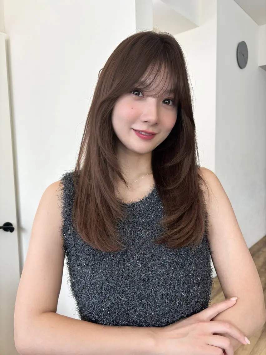 セミロング カラー パーマ 無料カット レイヤー/表参道のヘアスタイル