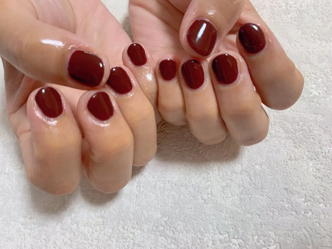 ネイル ボルドー ジェルネイル 韓国ネイル メンズネイル ワンカラーネイル kiki nail たまプラーザのネイルデザイン