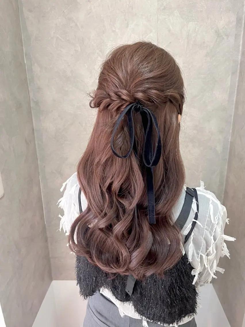 ロング ヘアアレンジ ハーフアップ ロング ヘアセット 参列♡デートゆるふわ ヘアメイク🎀みゆうのヘアスタイル