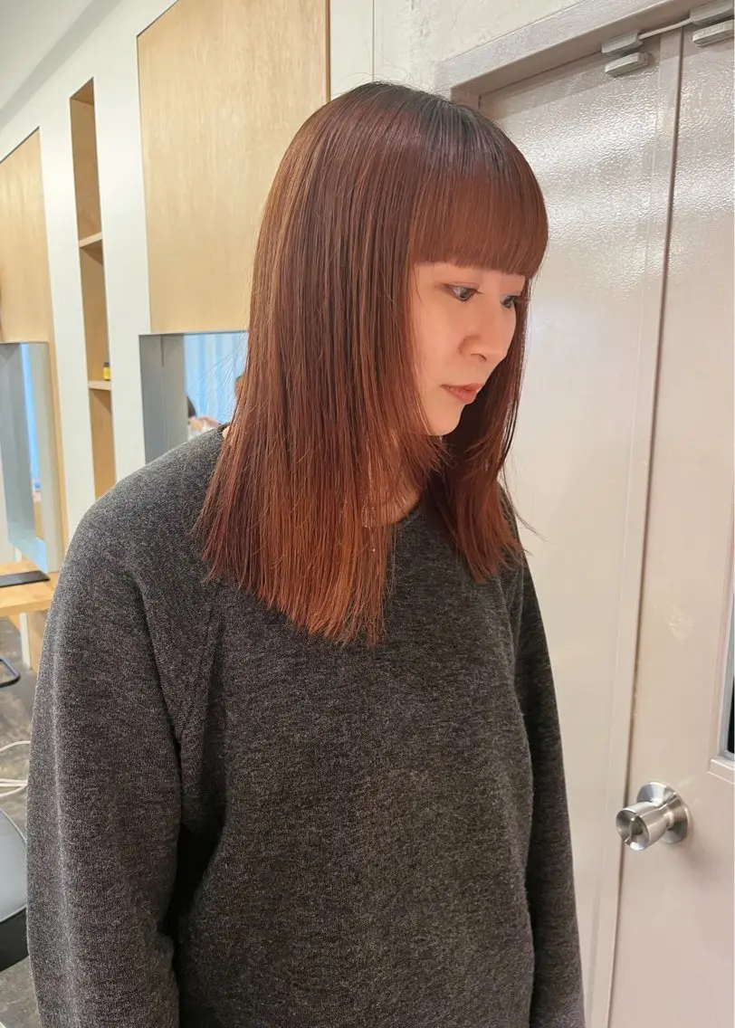 ミディアム カラー ベージュカラー オレンジ オレンジベージュ レイヤーカット 西山 紗耶香🪽 透明感カラー/ボブのヘアスタイル