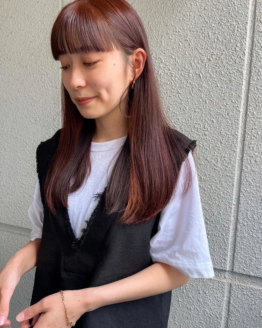 ロング カラー ブリーチ ブリーチなしカラー オレンジ カラーパティシエ facce🌼ikoのヘアスタイル
