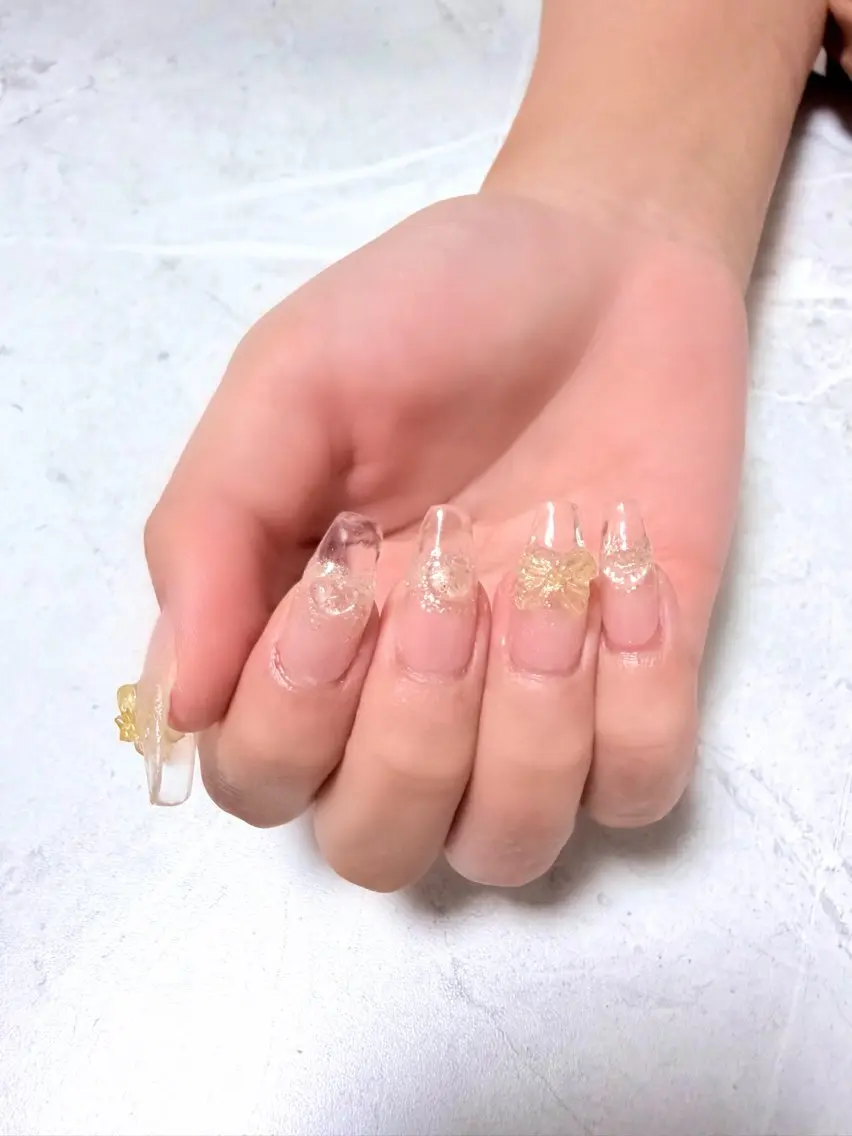 ネイル クリアネイル ラメ(グリッター) 黄色 ハンドネイル pivo nail salonのネイルデザイン