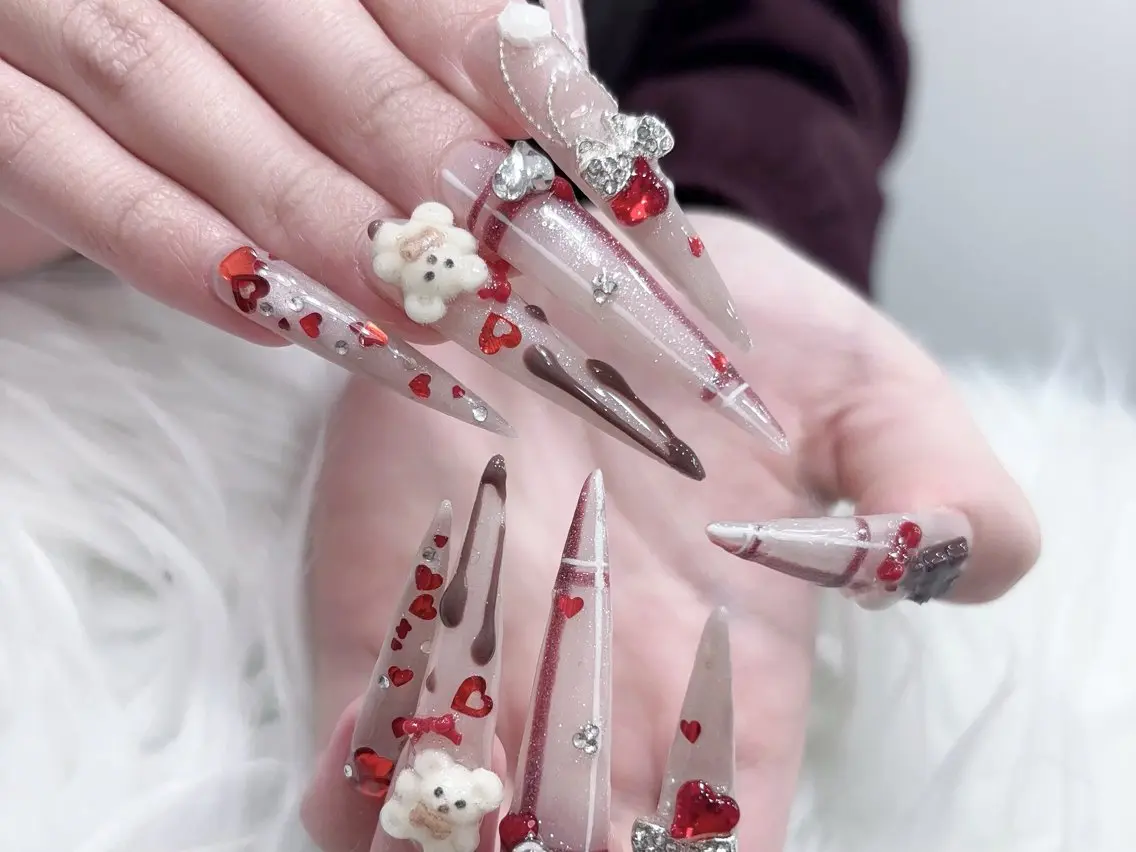 ネイル 成人式 マグネットネイル 大理石ネイル(マーブル) リボン 夏ネイル ハンドネイル MoMoA Nail ネイル長さ出し専門店のネイルデザイン