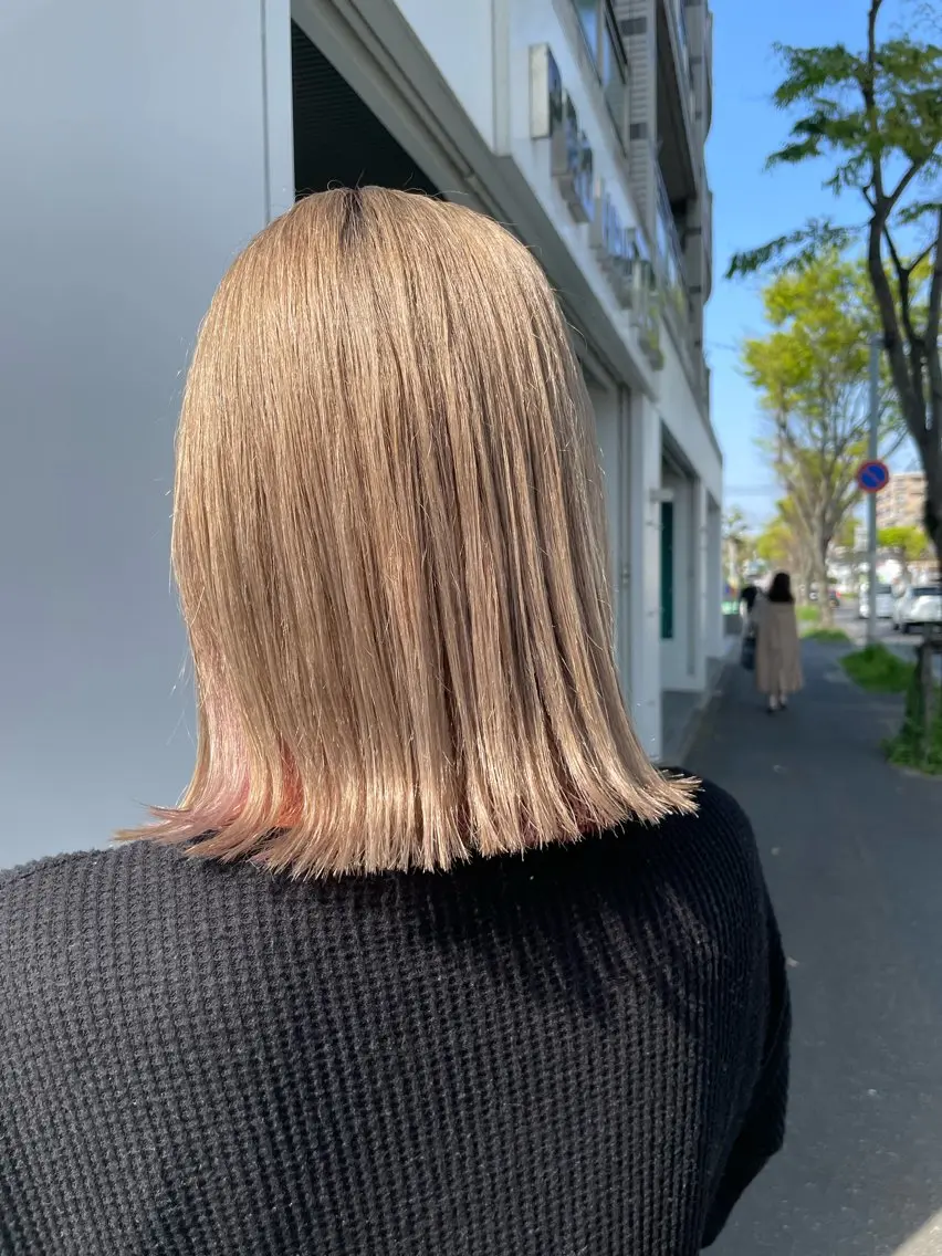 ミディアム カラー ヘアアレンジ ピンクカラー san _のヘアスタイル