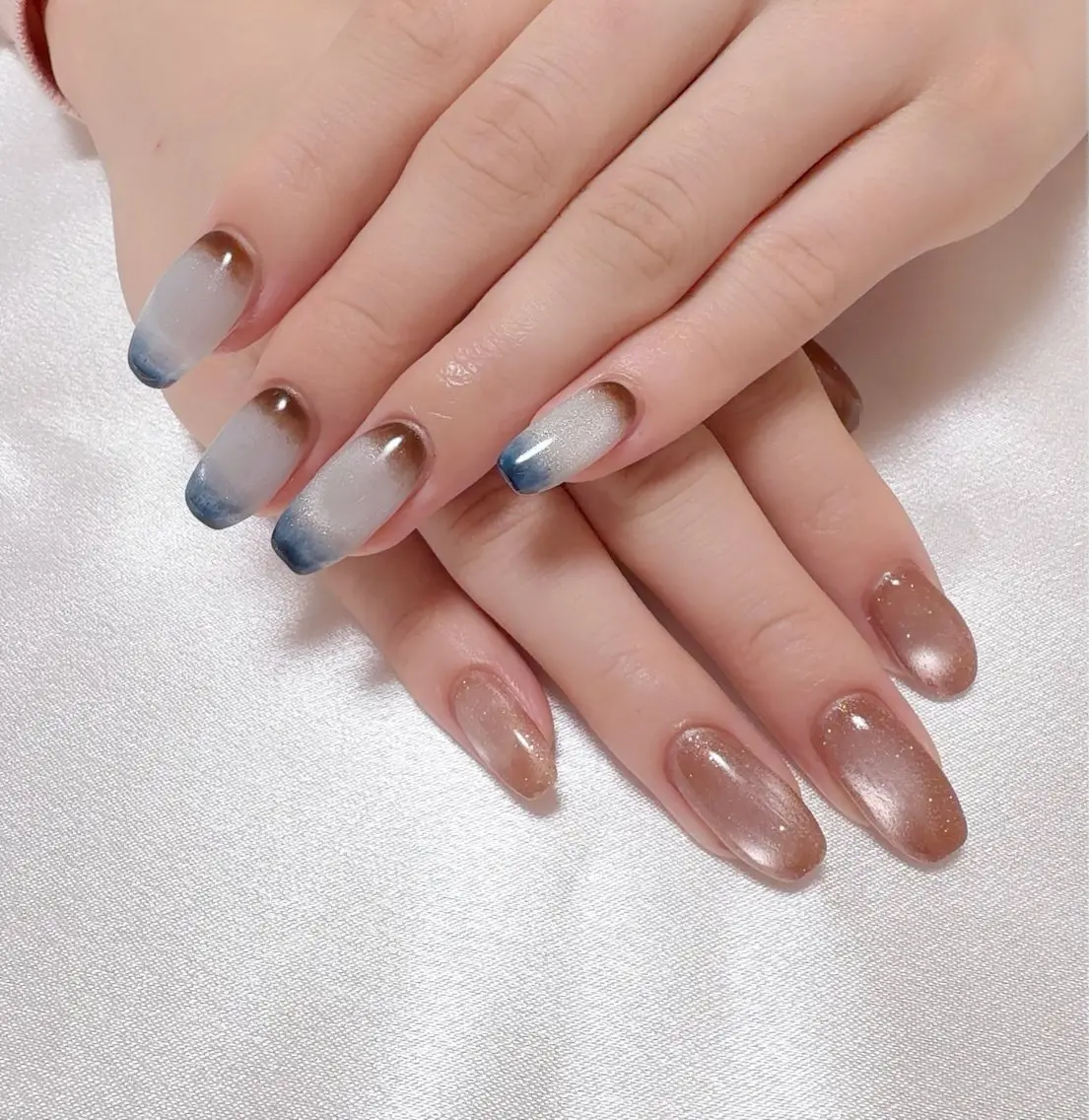 ネイル ブルー ブラウン グラデーション ニュアンスネイル nail lumièreのネイルデザイン