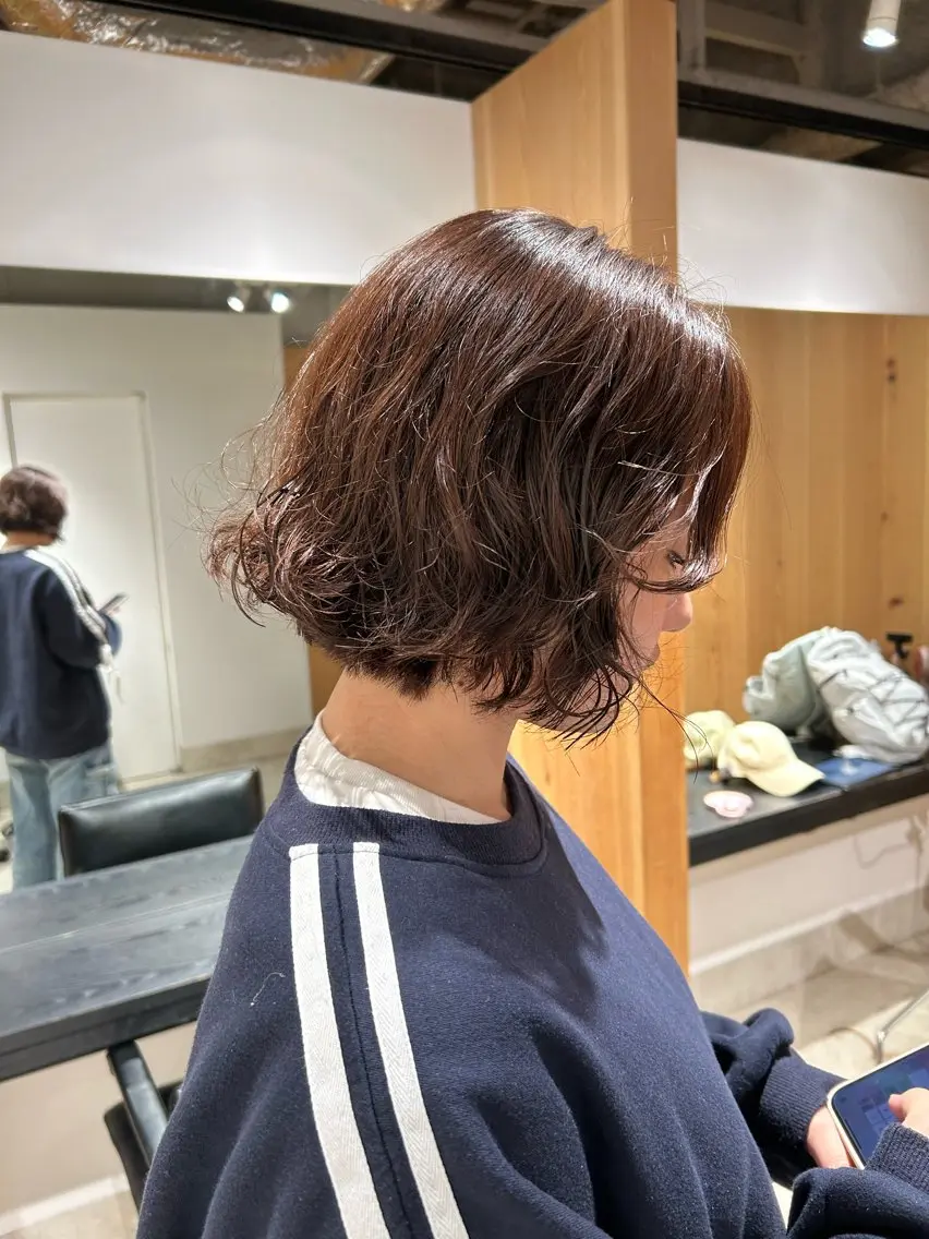 ショート パーマ ボブ カット ヘアカラー パーマ トリートメント ヘッドスパ ヘアセット スキバサミを使わない カット🌼唯🌼のヘアスタイル