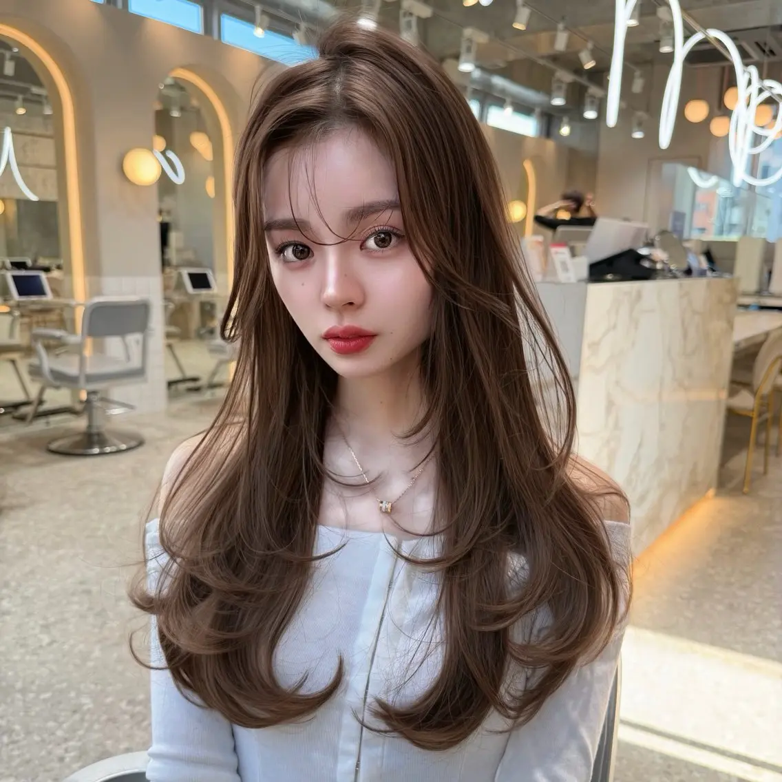 セミロング カラー 髪質改善 韓国風ヘア レイヤーカット 縮毛矯正 トリートメント カット ヘアカラー トリートメント 新宿/韓国風レイヤー 髪質改善/渋谷直樹のヘアスタイル