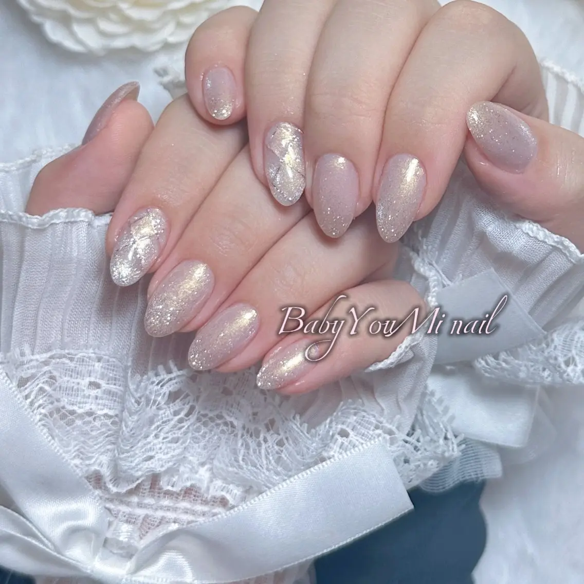 ネイル オーロラネイル チークネイル 成人式 フットネイル フレンチネイル ハンドネイル BabyYouMi nailのネイルデザイン