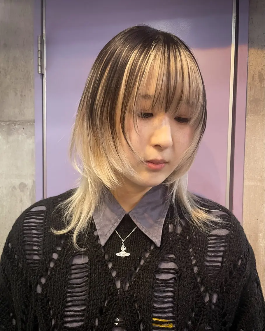 ミディアム ヘアカラー ハイトーン/ブリーチ /ウルフ⛓️MAKIのヘアスタイル