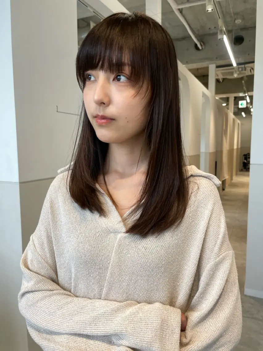 セミロング 顔周りカット ヘアカラー トリートメント 抜け感ボブ×パーマ |kazaneのヘアスタイル