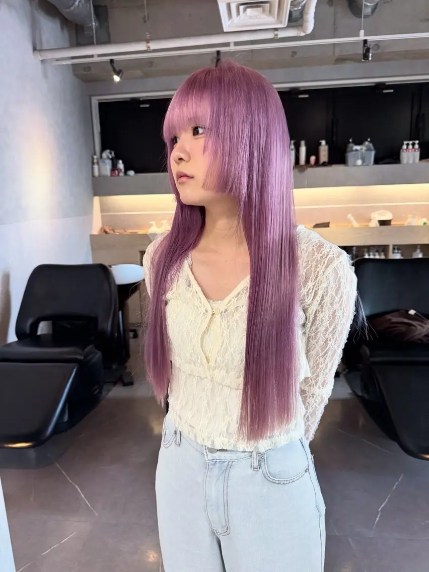ロング カラー ブリーチ ブロンド ダブルカラー ハイトーンカラー ピンクカラー 福岡縮毛矯正 ブリーチなしカラーのヘアスタイル