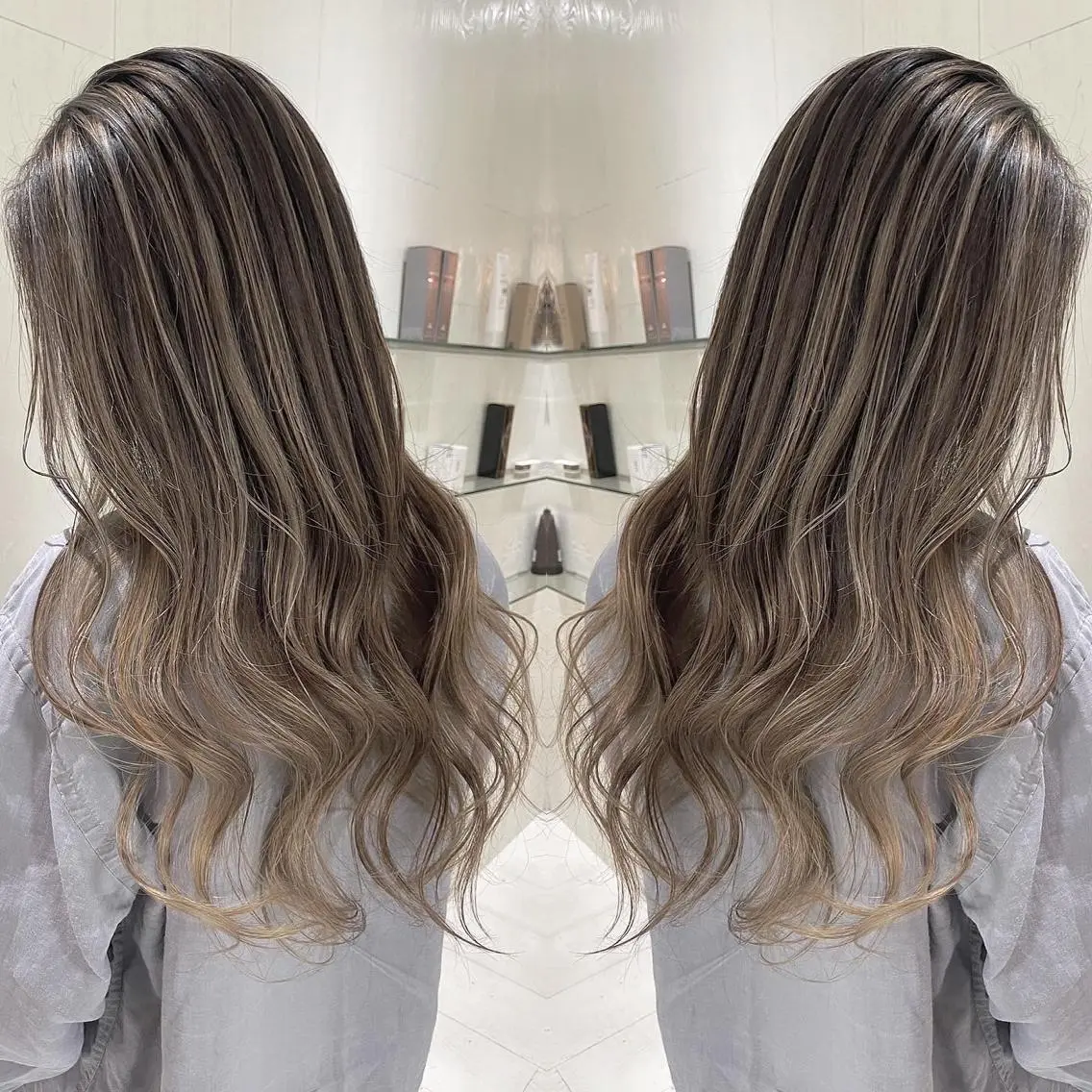 ロング カラー アッシュ バレイヤージュ グレージュ 外国人風カラー レイヤーカット ヘアカラー トリートメント 河合秀明/ショート /ボブ/レイヤーのヘアスタイル