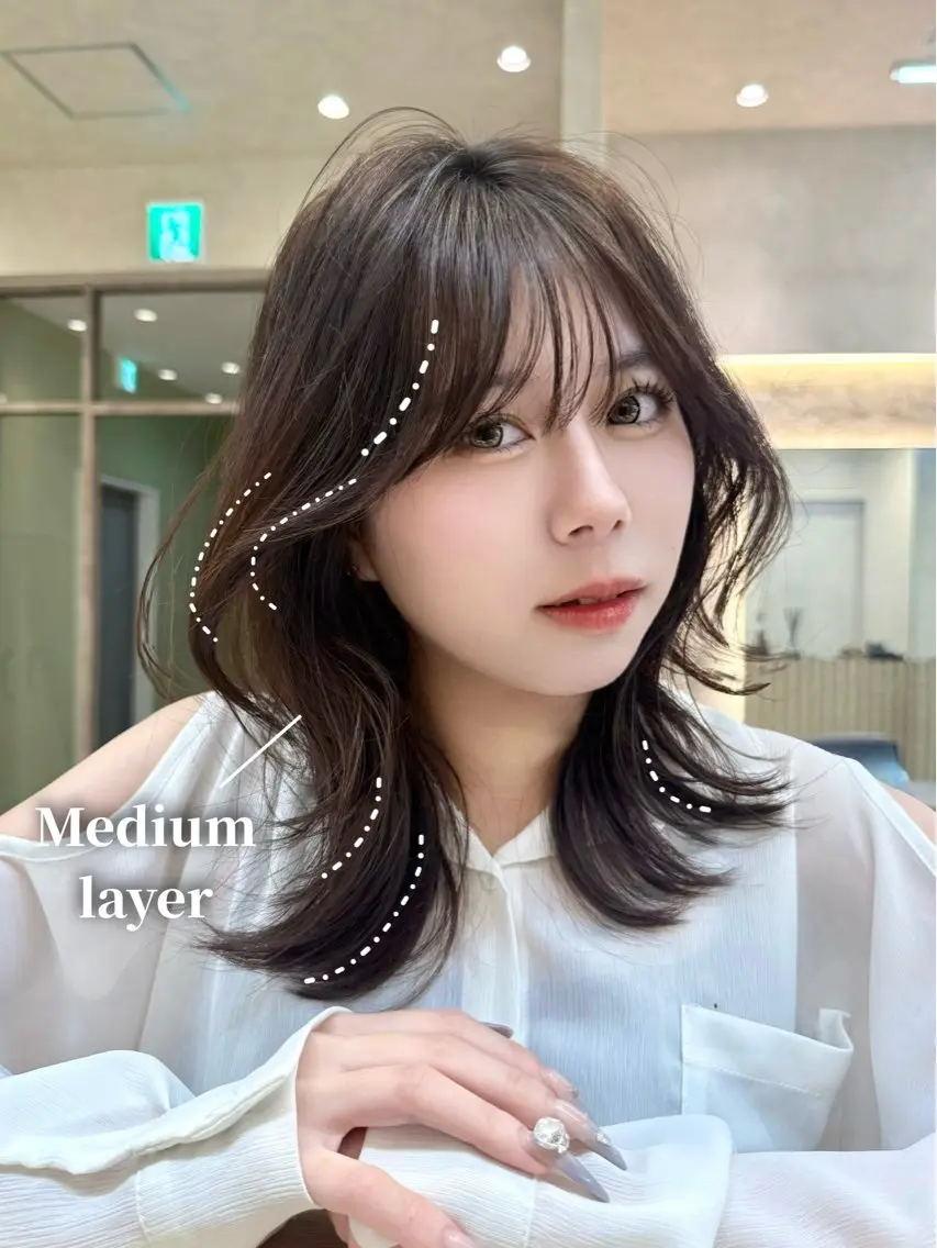 ミディアム ミディアムレイヤー レイヤーカット カット ヘアカラー トリートメント ハルナ / 韓国ヘア♪のヘアスタイル