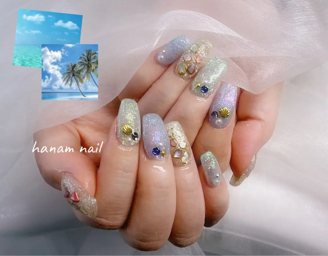 ネイル ハンドネイル hanam nail 🌿🩵ハナムネイルのネイルデザイン