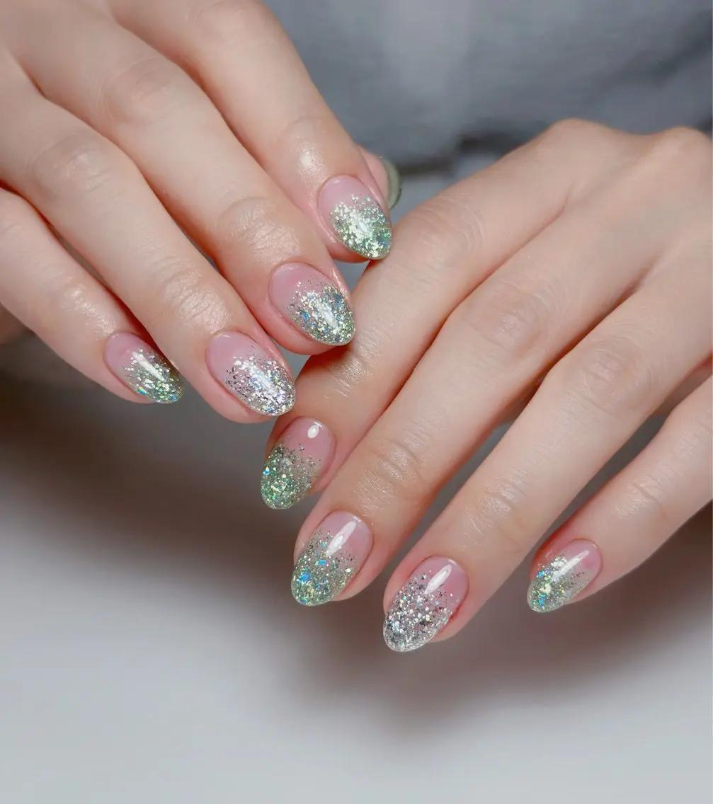 ネイル オーロラネイル 長さ出し フットネイル 韓国ネイル ラメ(グリッター) ハンドネイル 👍thumbs up nail👍のネイルデザイン