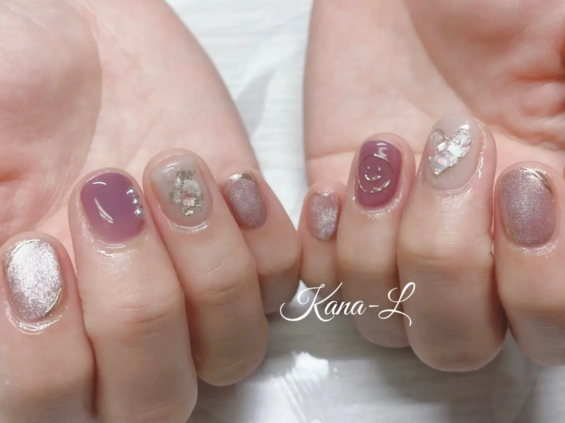 ネイル ジェルネイル ハート キラキラネイル マグネットネイル ニュアンスネイル 芦辺 香奈のネイルデザイン