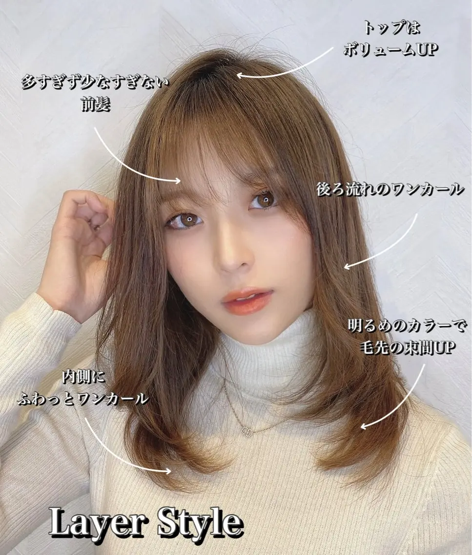 セミロング 顔まわりレイヤー 顔周りカット レイヤーカット トリートメント ヘアカラー 色気レイヤースタイル 洒落色気ヘアマサトのヘアスタイル