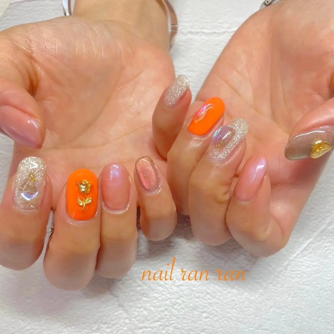 ネイル ニュアンスネイル オレンジ ハンドネイル ハンドケア nailsalon ranのネイルデザイン