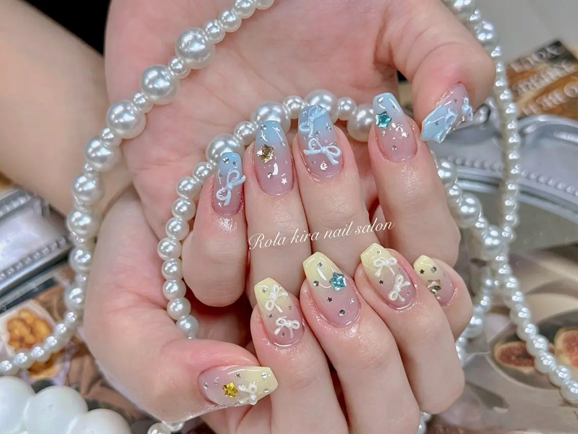 ネイル オーロラネイル チークネイル 長さ出し フットネイル フレンチネイル ハンドネイル Rola kira 麗のネイルデザイン