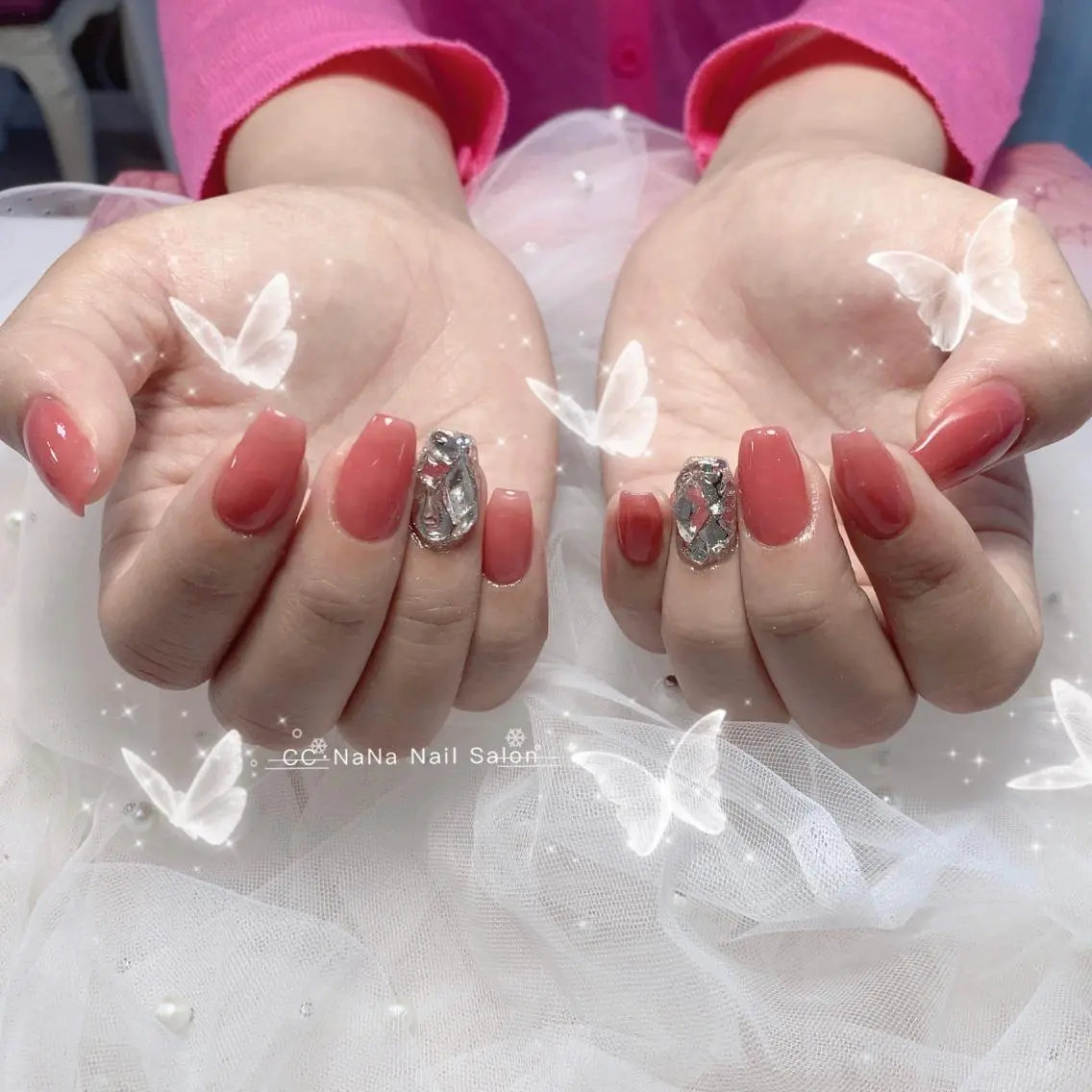 ネイル チークネイル フラッシュネイル ジェルネイル ハート キラキラネイル ハンドネイル 💎CC・NaNa 韓国風ネイル🌙Cのネイルデザイン