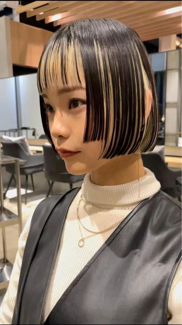 ミディアム カラー 須藤 優真 切りっぱなしボブのヘアスタイル