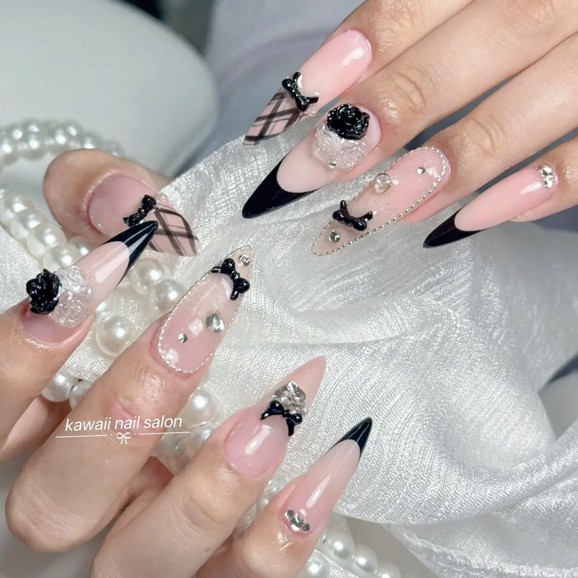 ネイル チークネイル ドット フレンチネイル 韓国ネイル レース Kawaii _Nailのネイルデザイン