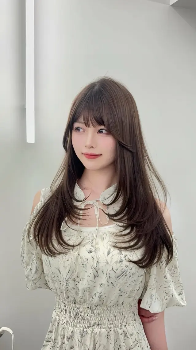 ロング カラー 小顔カット カット ヘアカラー トリートメント 韓国ヘア/レイヤー/ 顔まわり足立遥奈のヘアスタイル