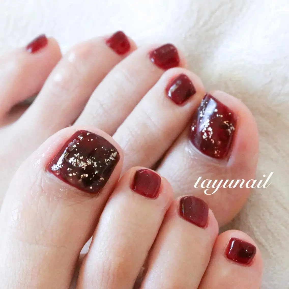ネイル アートネイル べっ甲ネイル ブルー フットネイル ジェルネイル フットネイル ネイルサロン 【たゆnail】のネイルデザイン