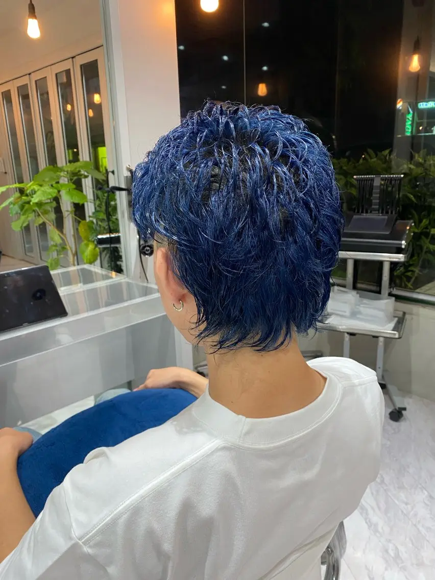 ショート カラー メンズ メンズブリーチ メンズウルフカット ブリーチ ブルーカラー ネイビーカラー Riganuts王子 Hayato✂︎のヘアスタイル
