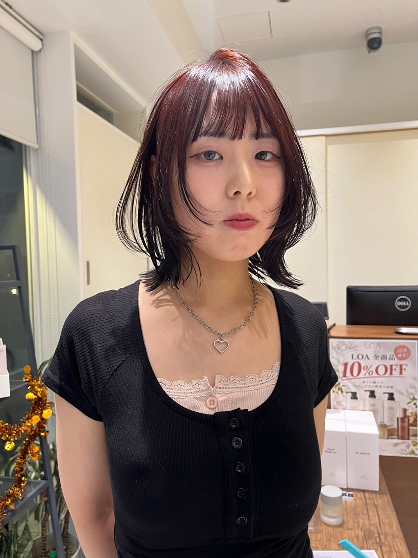 ミディアム ボブレイヤー レッドブラウン ボブ レイヤーカット カット ヘアカラー トリートメント 神作 汐里 江古田 /透明感カラー🌿のヘアスタイル