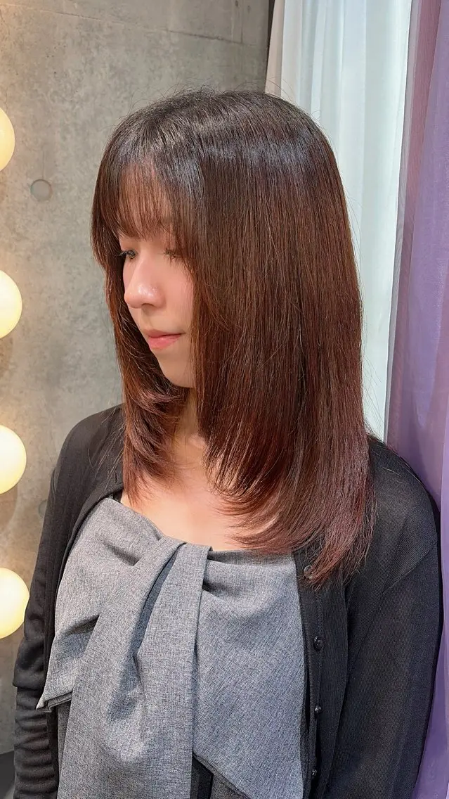 ミディアム レイヤーカット 縮毛矯正 無料カットモデル募集 SHUNSUKEのヘアスタイル