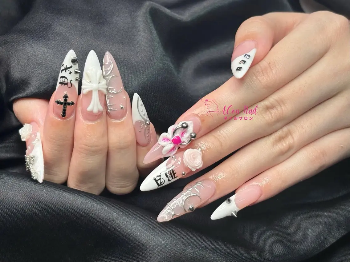 ネイル 桜ネイル 長さ出し フラワーネイル フレンチネイル ジェルネイル ハンドネイル ACon NailSalonのネイルデザイン