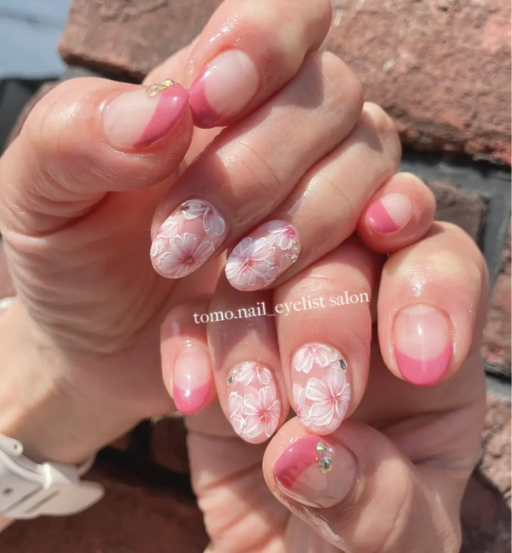 ネイル 桜ネイル 春ネイル tomonail eyelistのマツエク・マツパデザイン