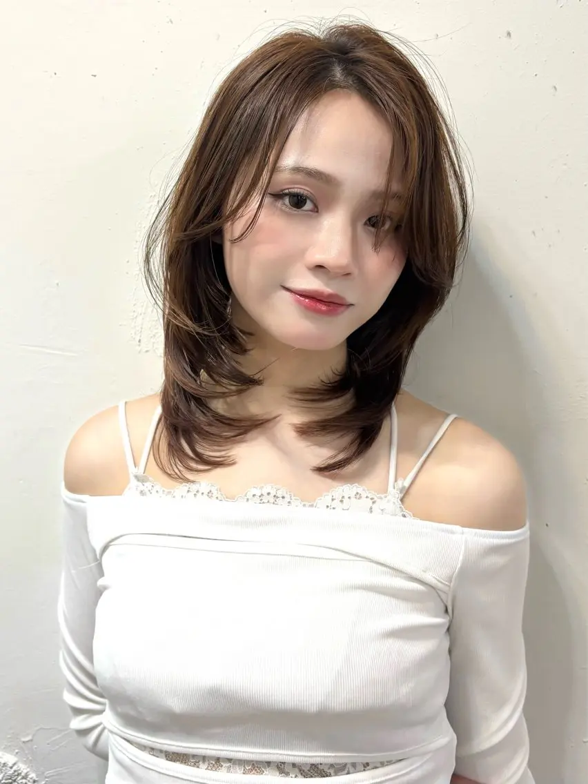 ミディアム ミディアムレイヤー レイヤーカット カット ヘアカラー トリートメント 優李 ゆうり‪のヘアスタイル