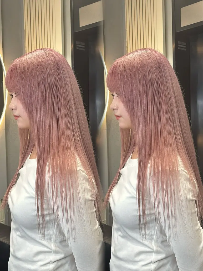 ロング ヘアカラー トリートメント ヘッドスパ ヘアセット 顔まわりレイヤー/諒 オリーブカラー/天神のヘアスタイル