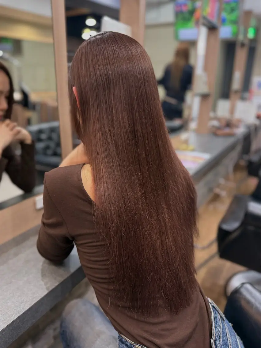 ロング カラー ブリーチ ブラウンカラー 透明感カラー ブリーチなしカラー ピンクカラー カット ヘアカラー RIEブリーチ& エクステ特化型のヘアスタイル