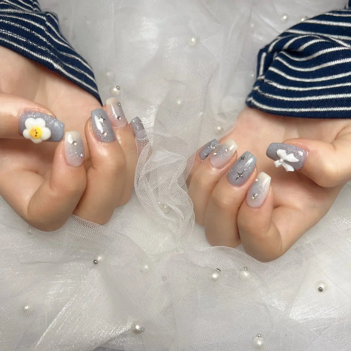 ネイル 長さ出し フットネイル フレンチネイル ガラスフレンチ グラデーション ハンドネイル M2beauty Renaのネイルデザイン